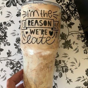 I’m the reason we’re late large coffee tumbler handmade new